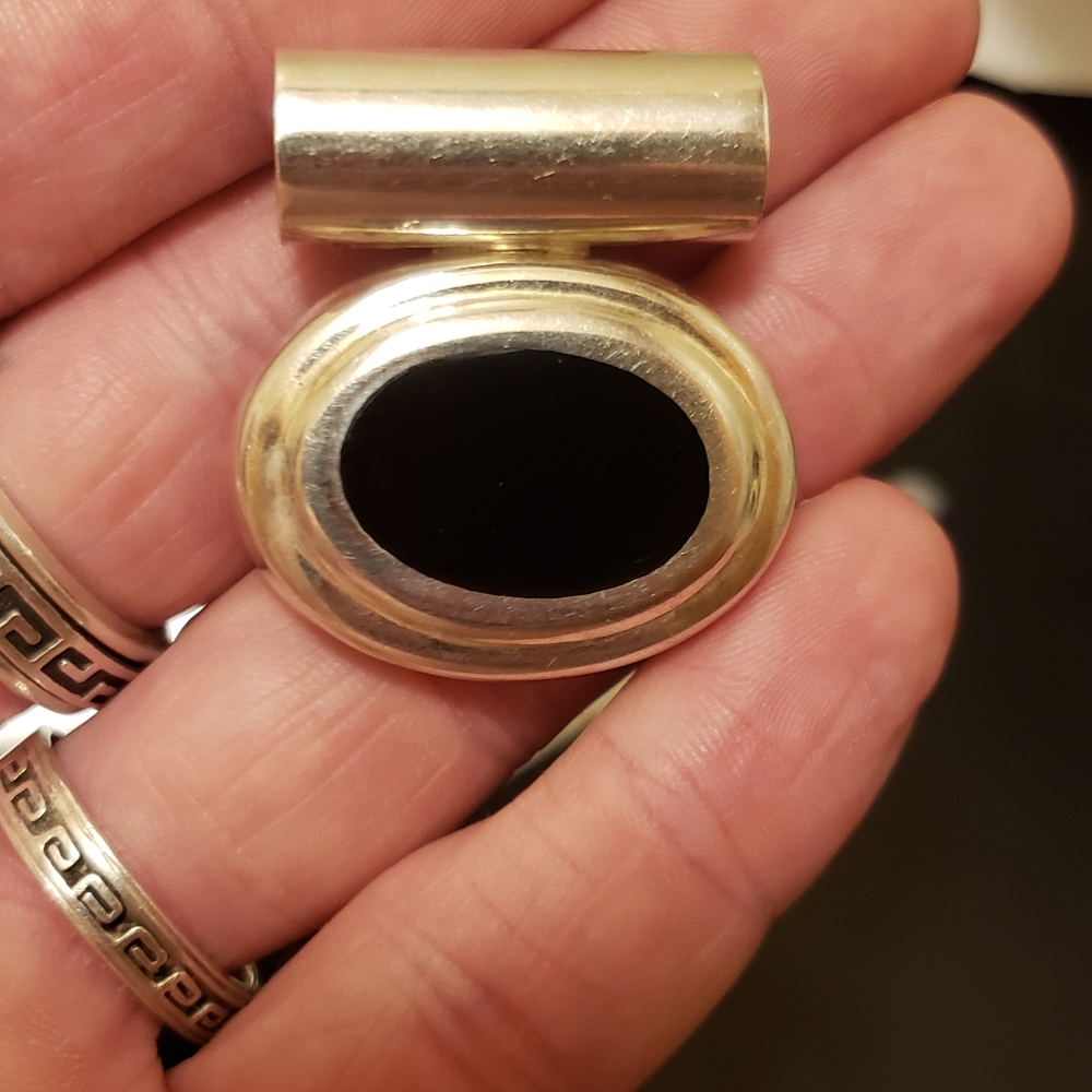 Sterling Silver And Onyx Pendant Mexico 925